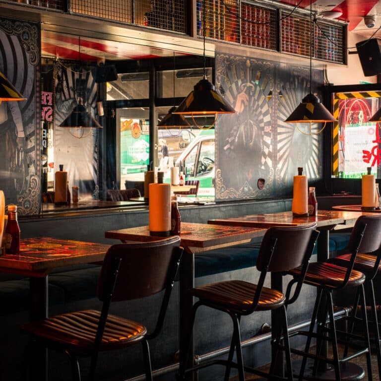Bar seating area at MEATliquor Bar & Diner Northcote Road, London
