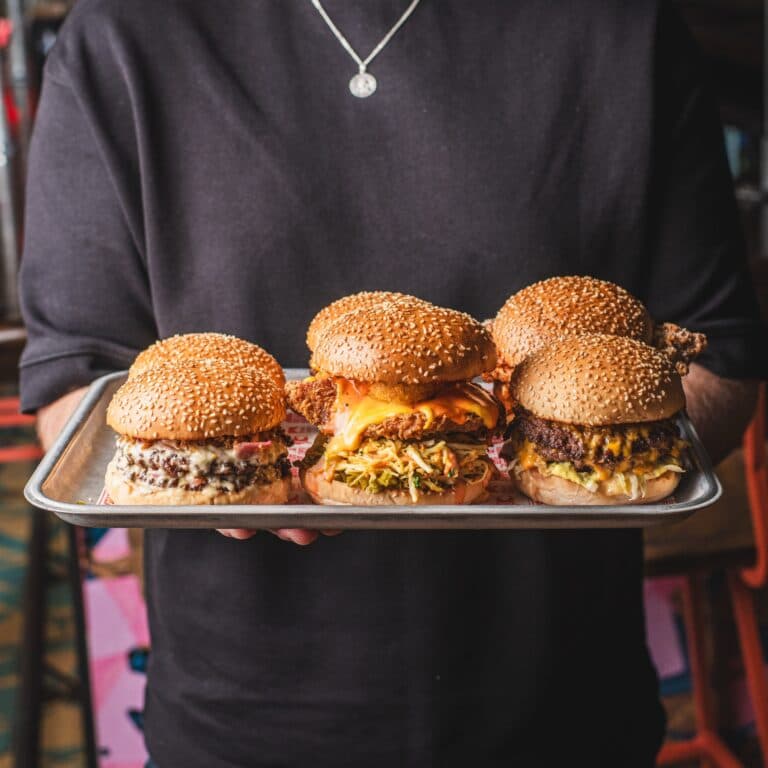 Burger selection tray at MEATliquor Bar & Diner Northcote Road, London