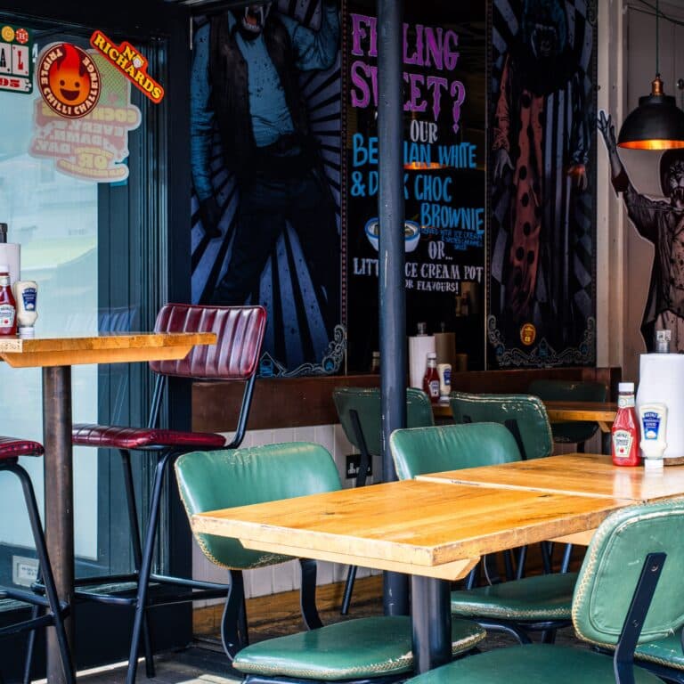 Dining area with retro seating at MEATliquor Bar & Diner Northcote Road, London