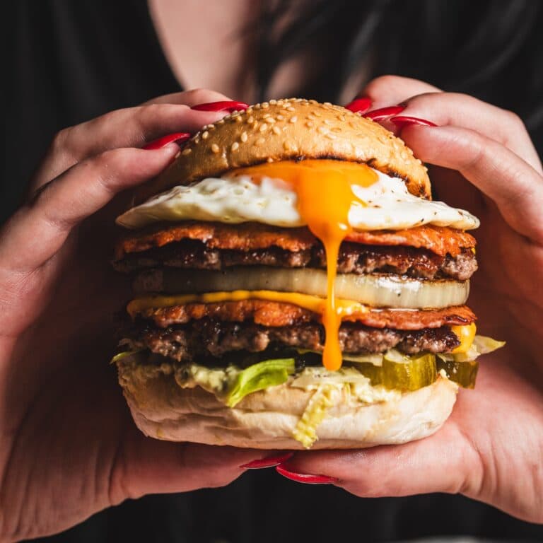 Signature double burger with fried egg at MEATliquor Bar & Diner Northcote Road, London