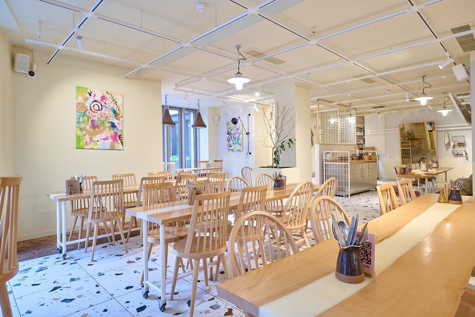 Bright dining room at Chestnut Bakery, Covent Garden, London
