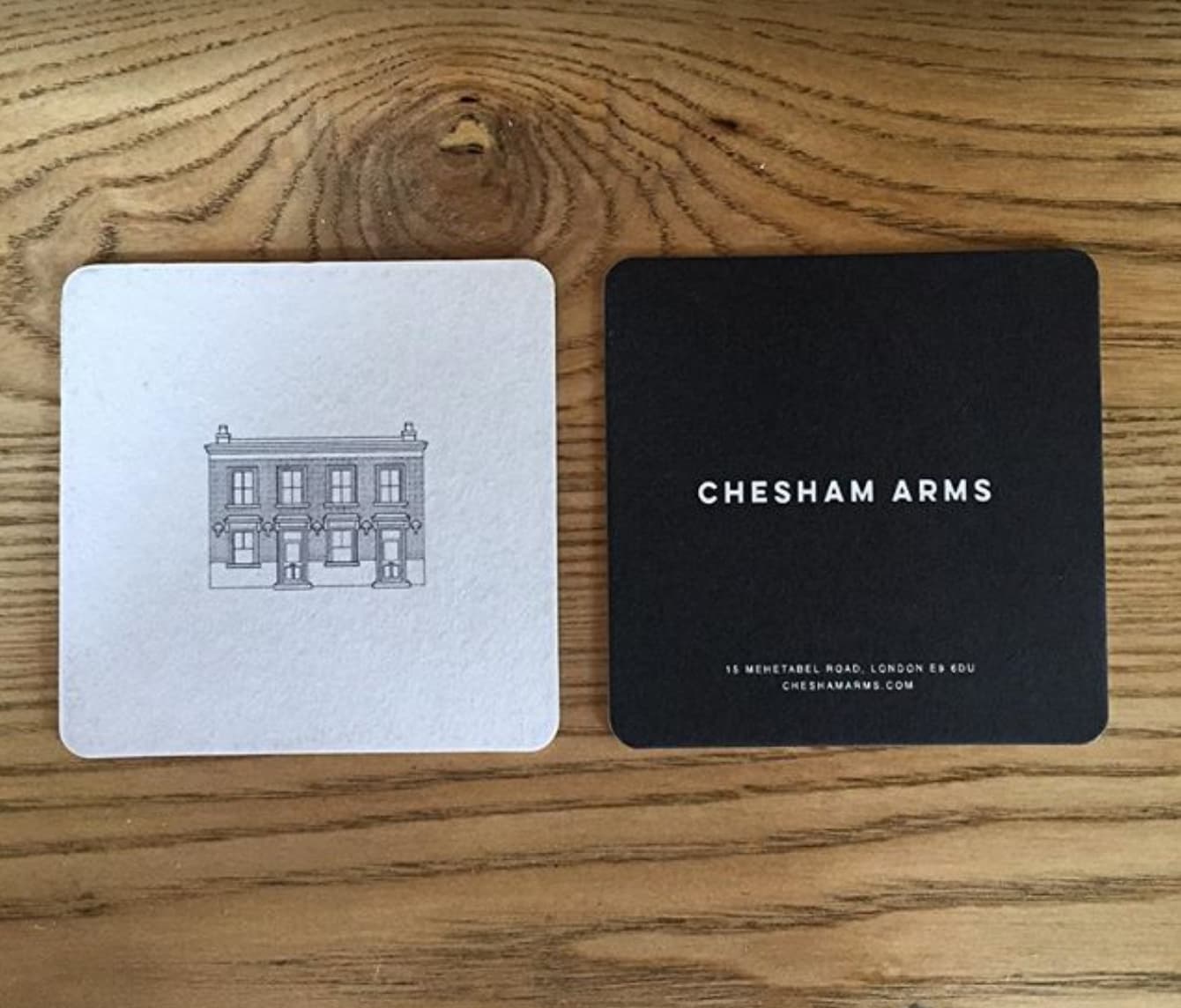 Branded coasters at Chesham Arms, London