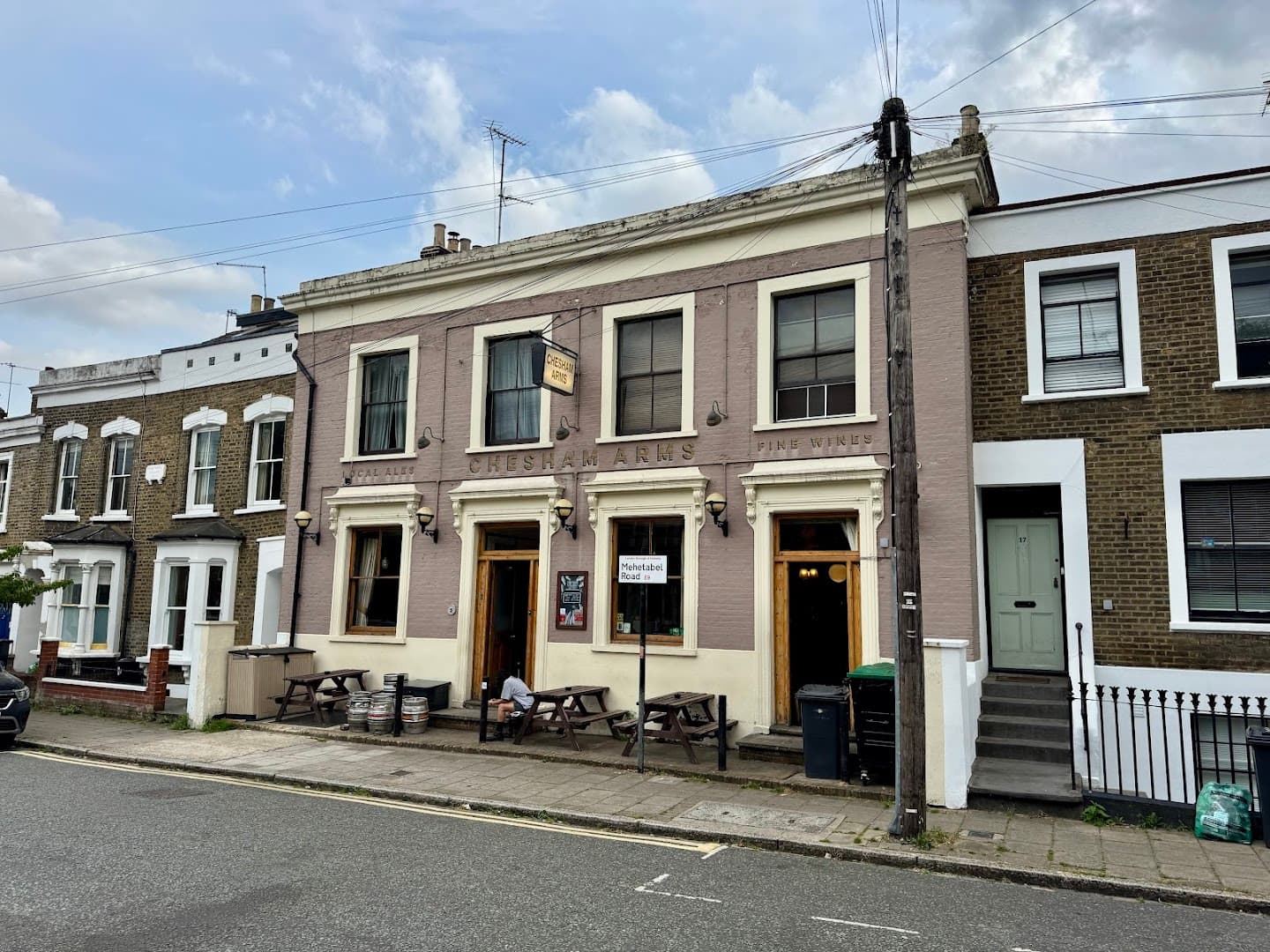 Front facade with outdoor seating at Chesham Arms, London