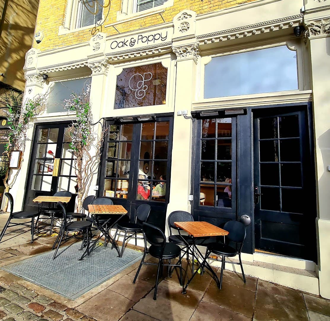 Outdoor terrace seating at Oak&Poppy, London