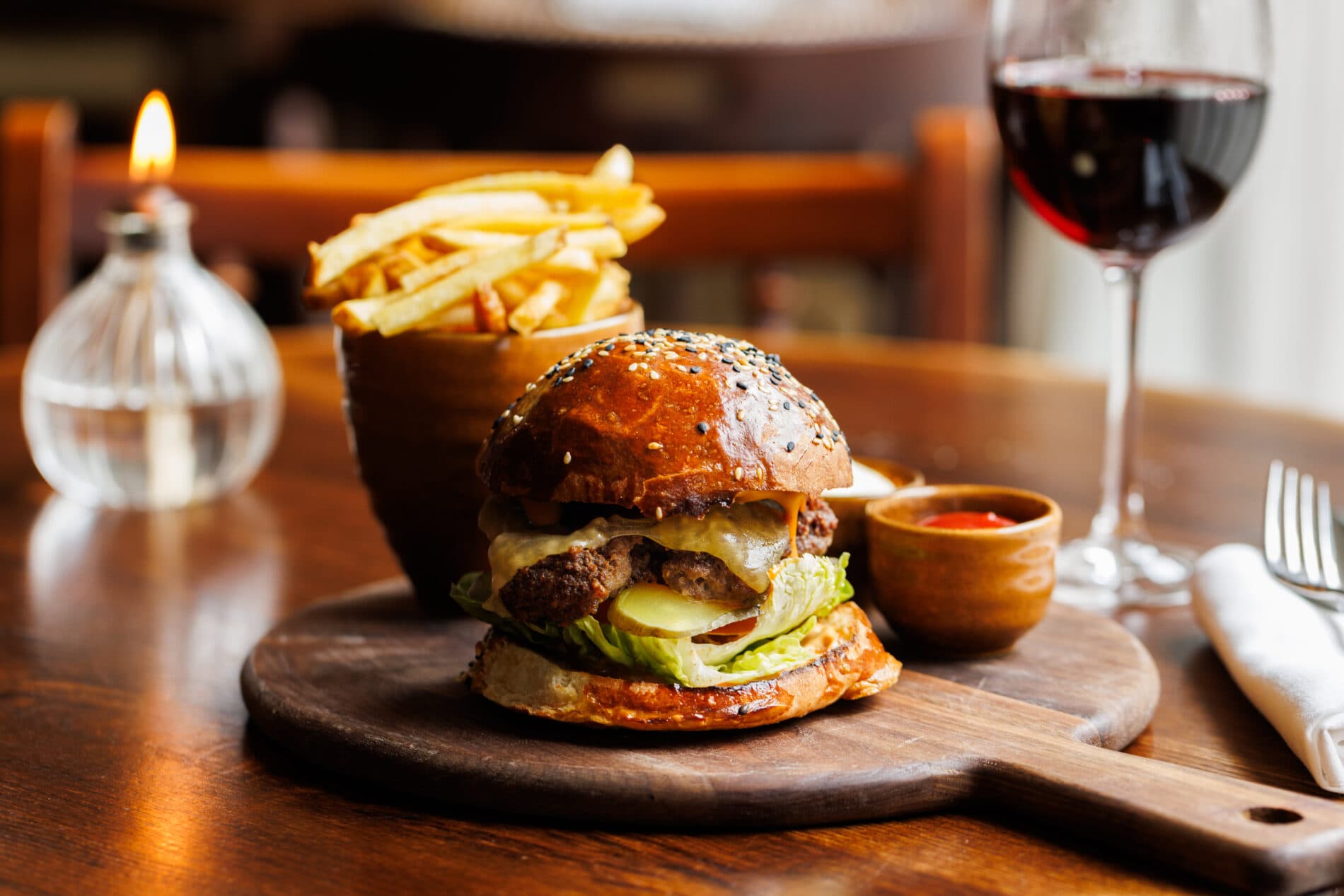 Gourmet burger and wine at The Apollo Arms Public House, London