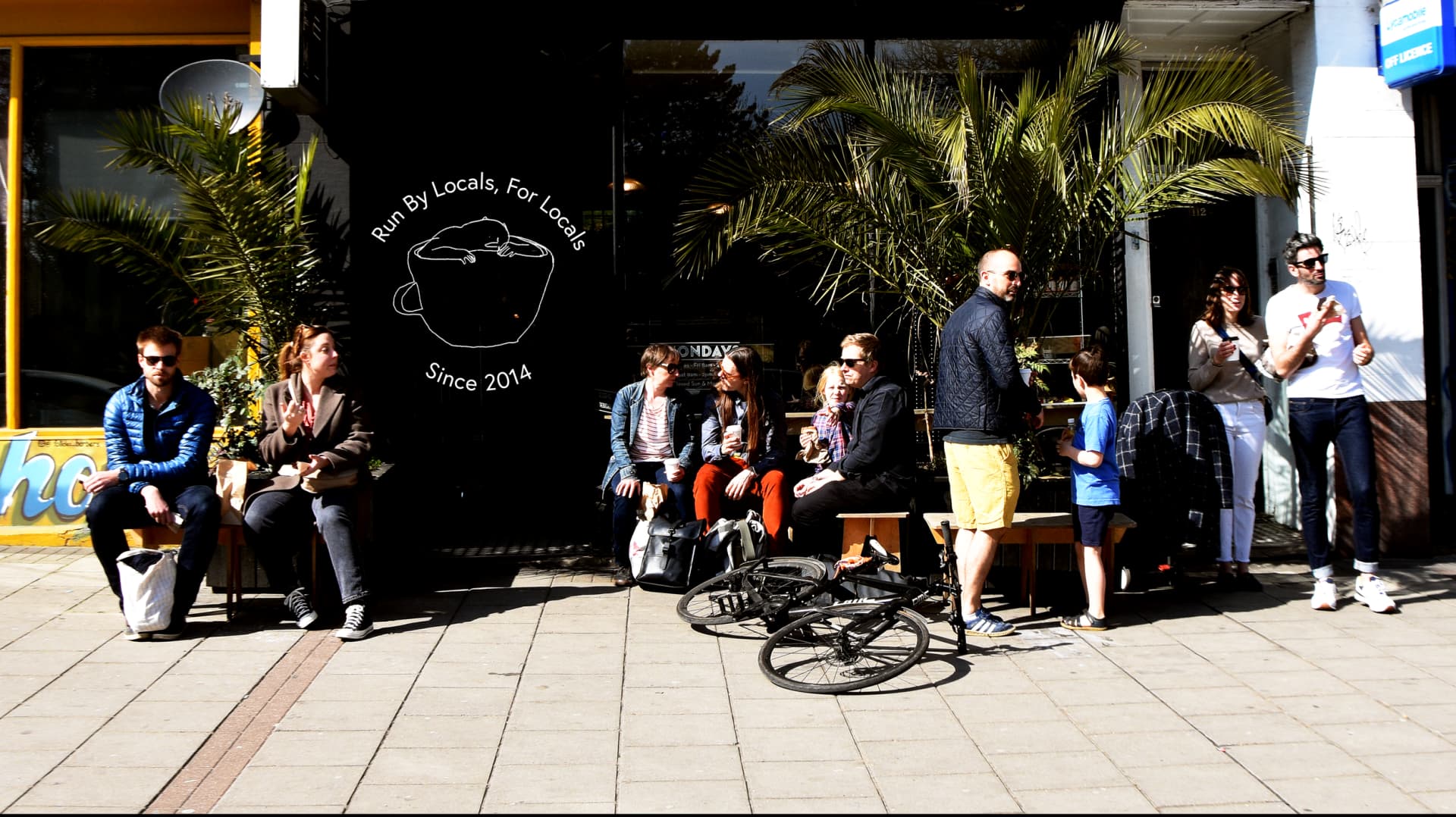 Outdoor seating area at F. Mondays, London