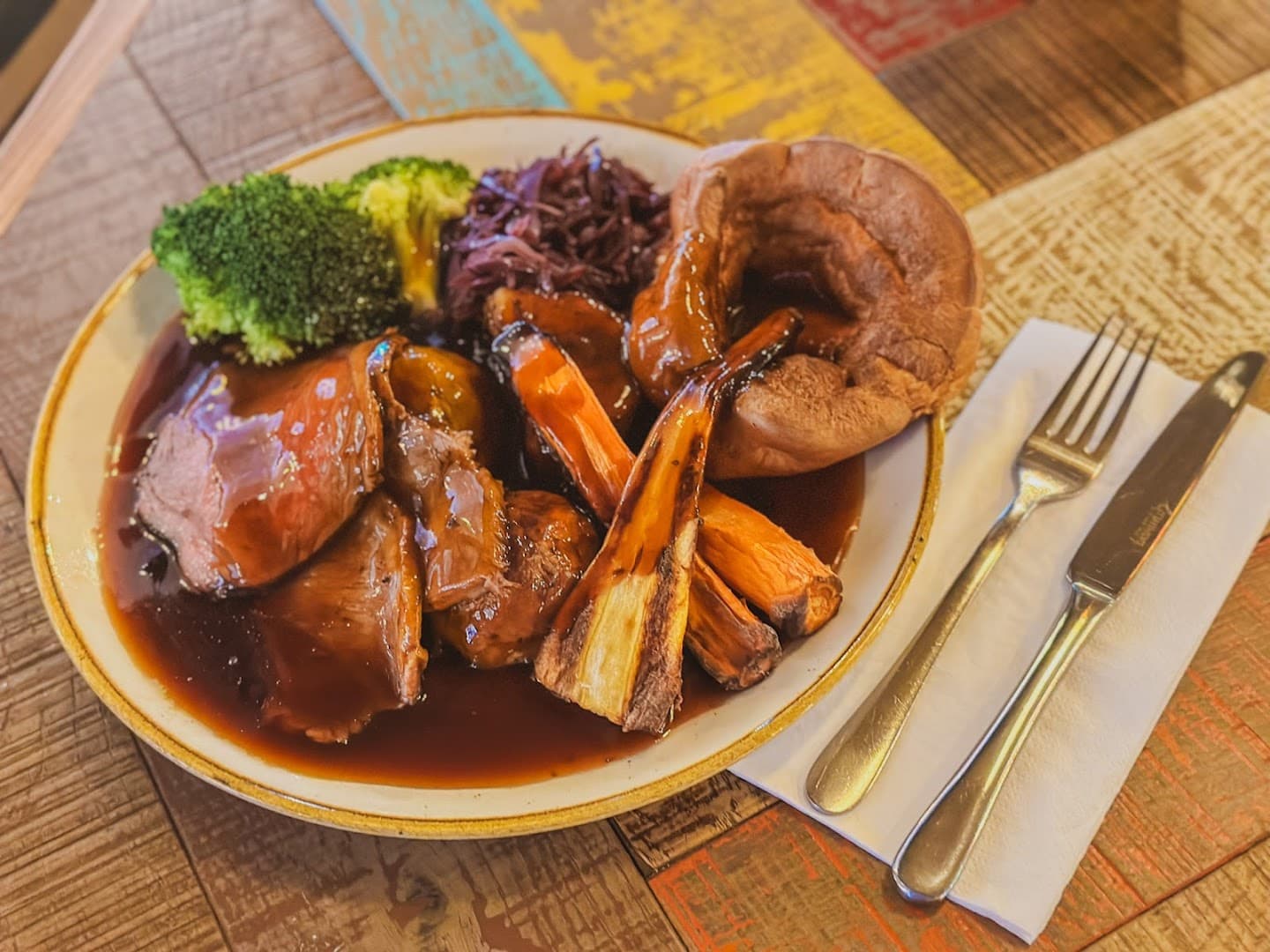 Roast dinner with Yorkshire pudding at King Of Prussia, London