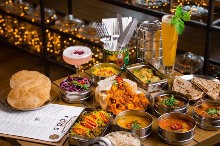 Indian tiffin sharing platter at Mowgli Street Food Charlotte Street, London
