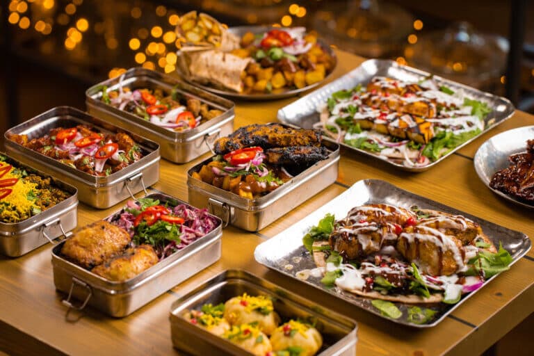 Street food platter selection at Mowgli Street Food Charlotte Street, London