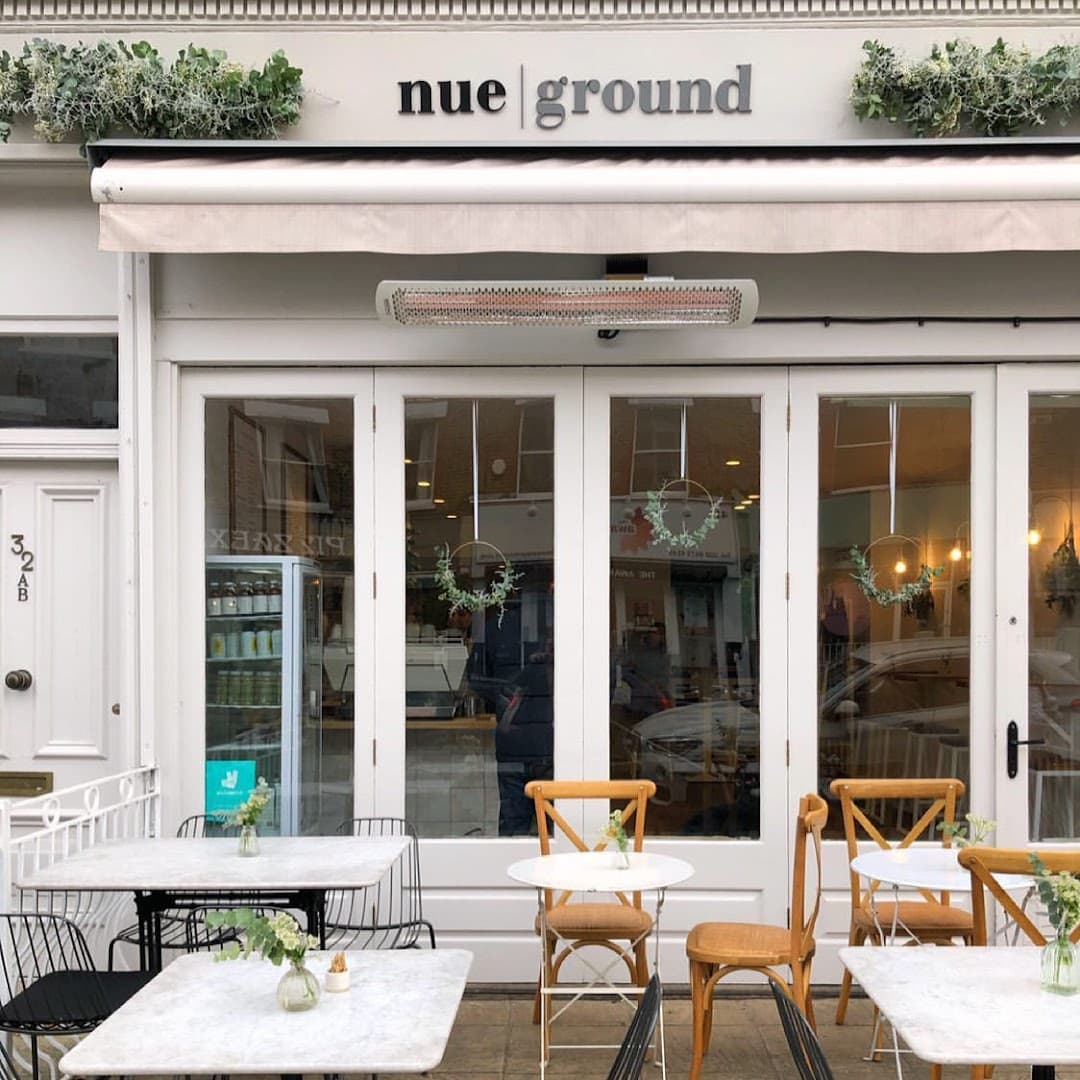 Outdoor seating area at Nue Ground Cafe, London