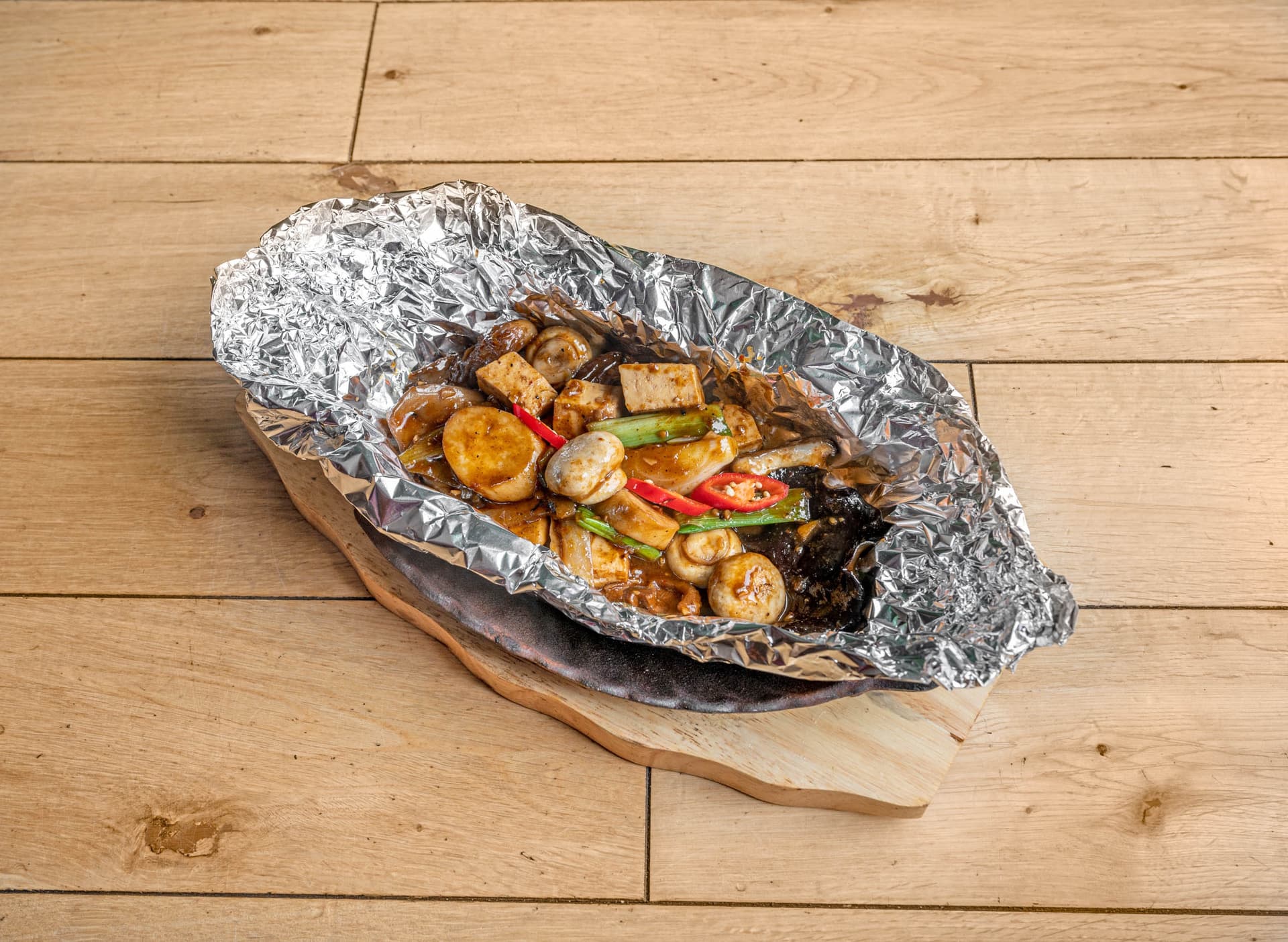 Sizzling seafood tofu platter at Sen Viet Vegan Restaurant, London