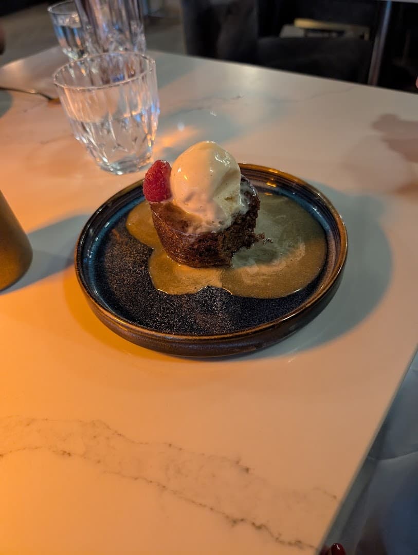 Chocolate dessert with ice cream at Flame & Fire, London