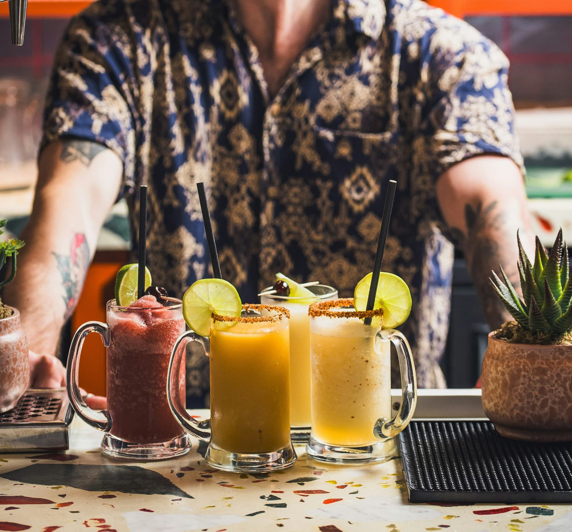 Frozen cocktail mugs at Club Mexicana, Soho, London