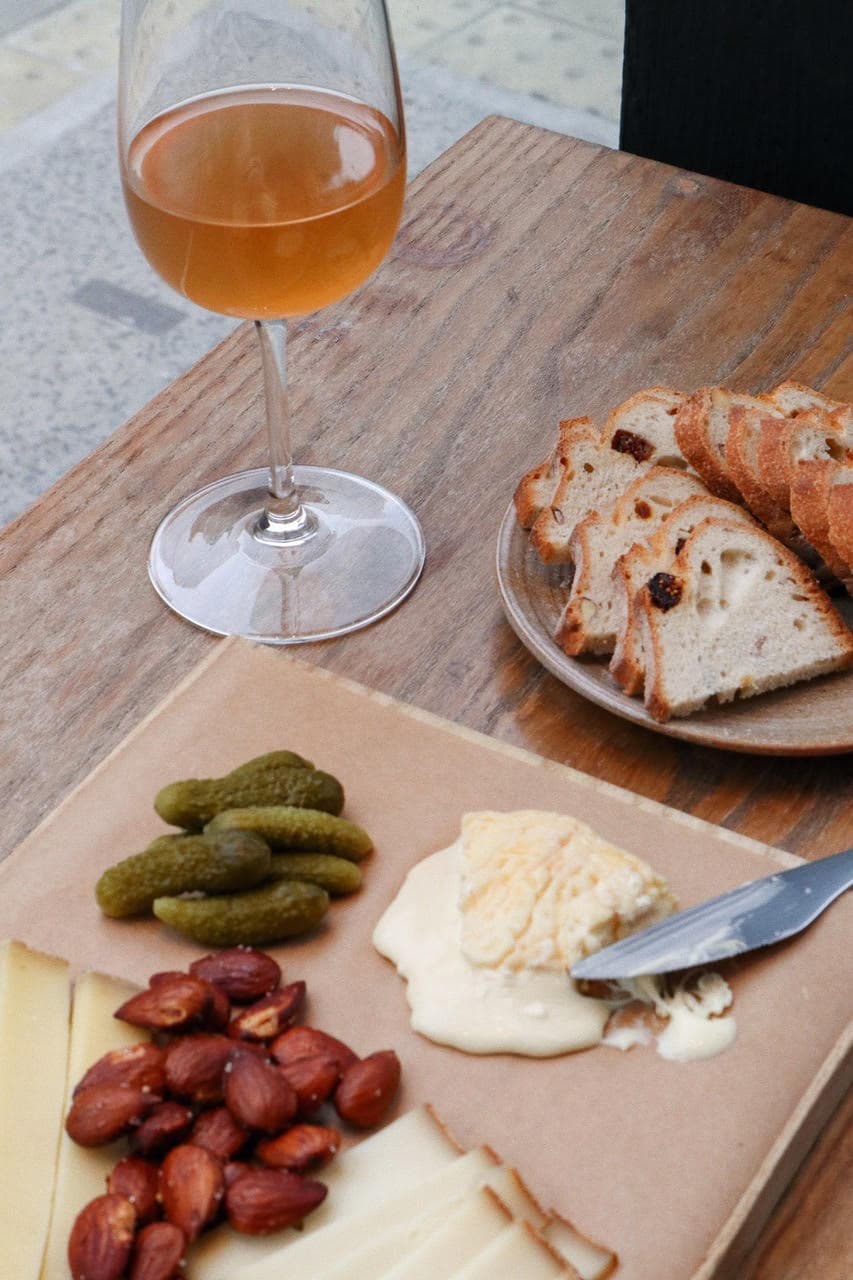 Charcuterie board and wine at Bermondsey Corner, London