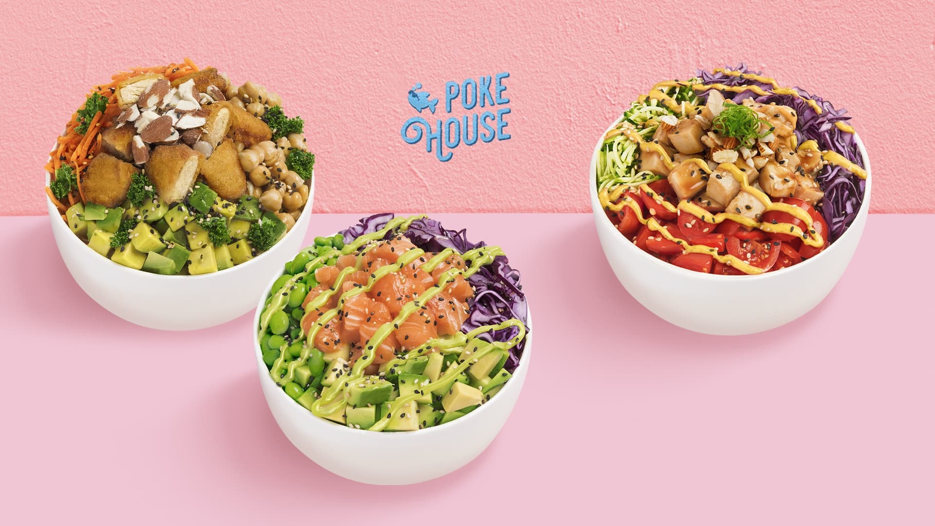 Signature poke bowls at Poke House, Battersea Power Station, London