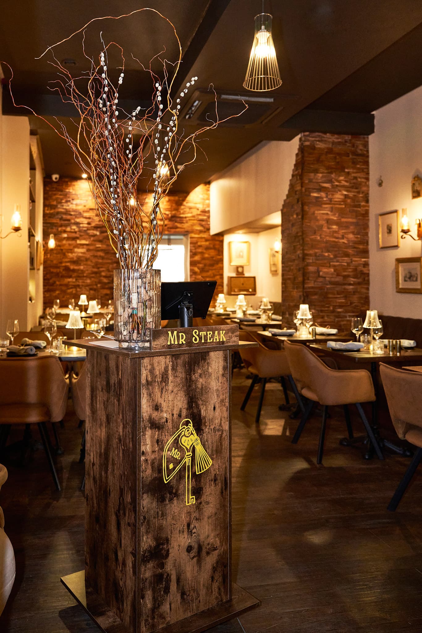 Dining room entrance feature at Mr. Steak Hammersmith, London