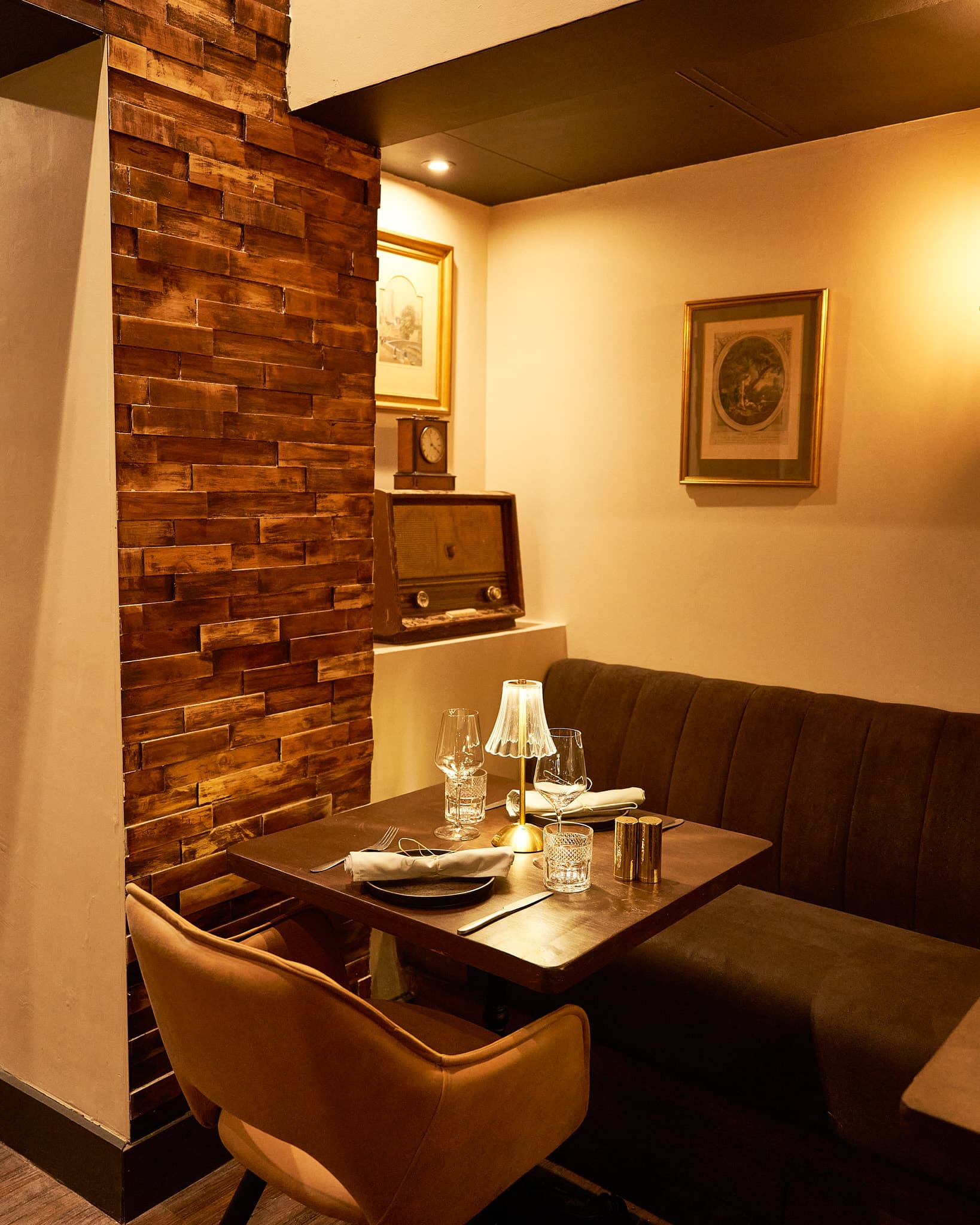 Intimate booth table setting at Mr. Steak Hammersmith, London