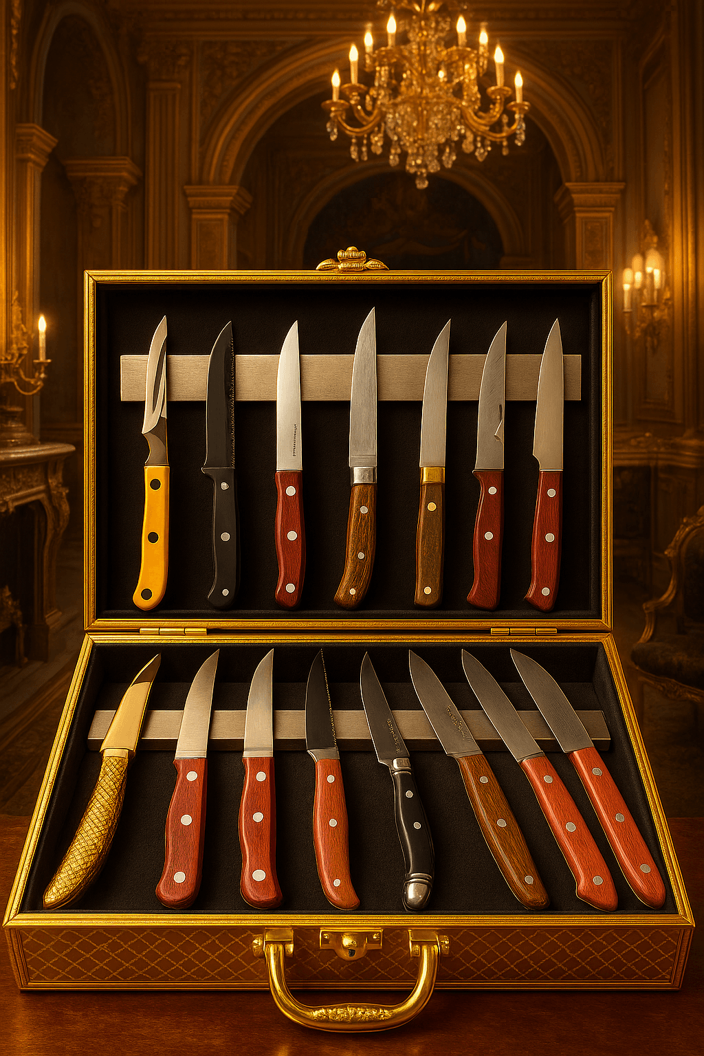 Luxury knife set display at Mr. Steak Hammersmith, London