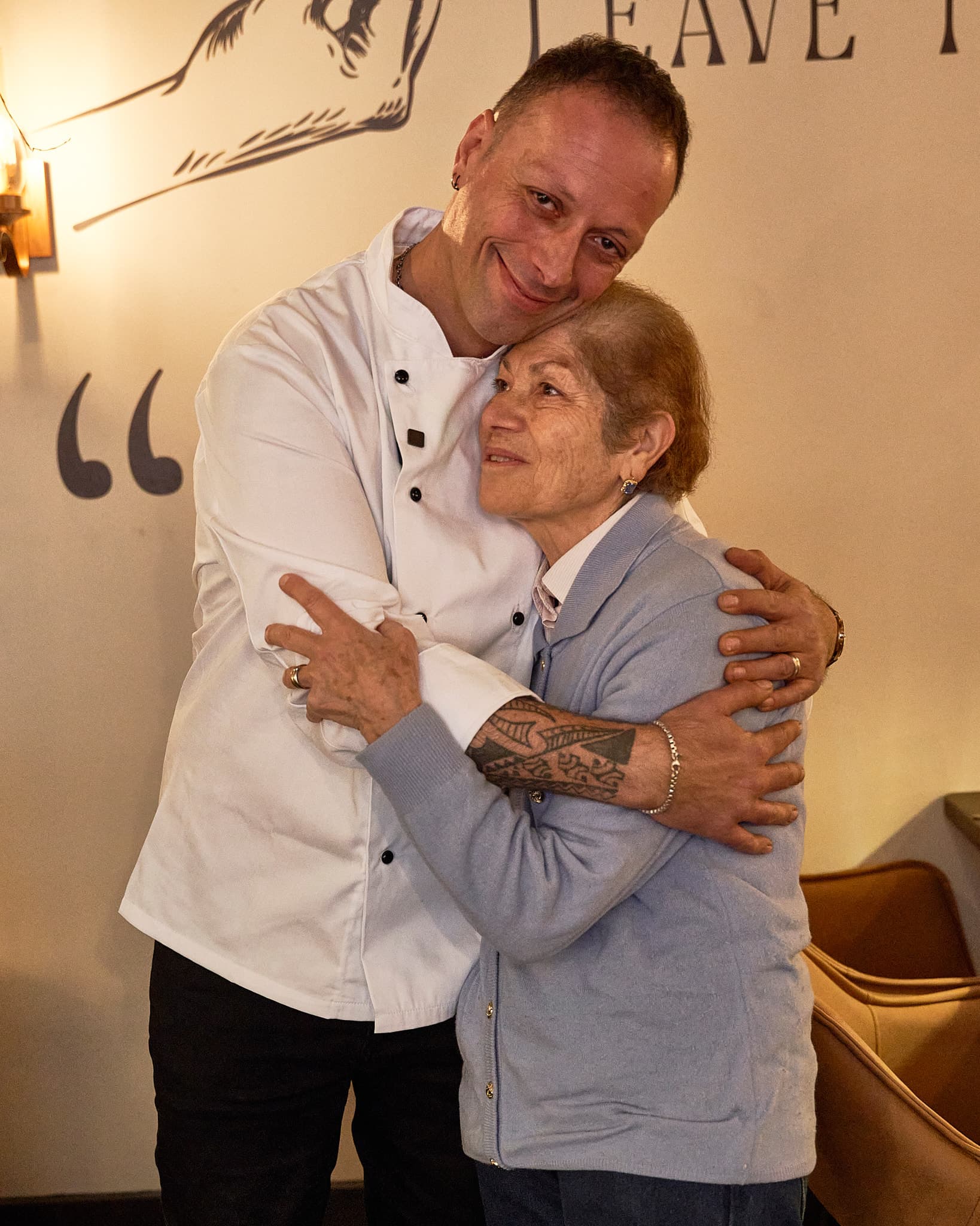 Staff and patron moment at Mr. Steak Hammersmith, London