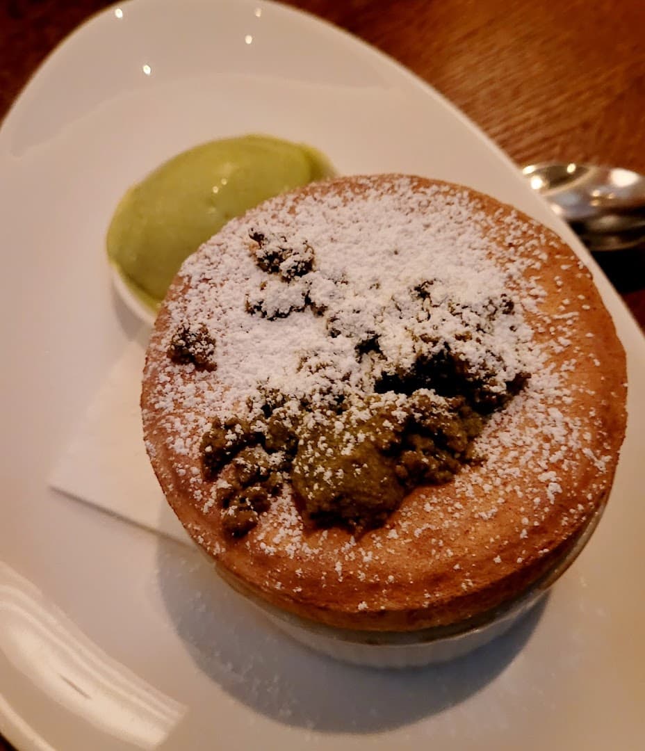Chocolate fondant dessert at Sam's Riverside, London