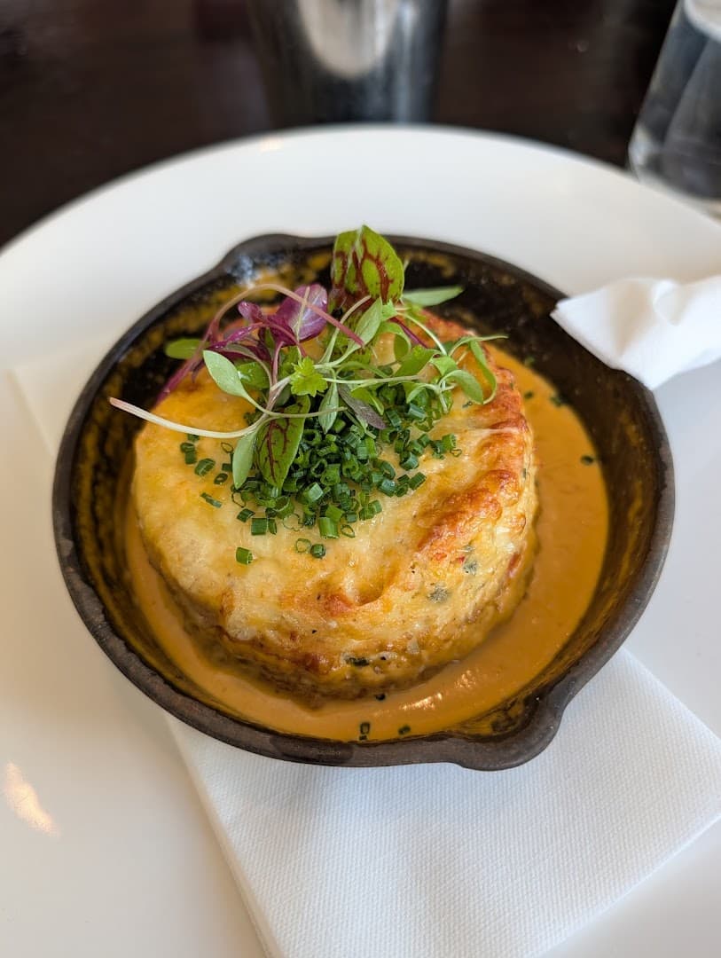 Crab soufflé dish at Sam's Riverside, London