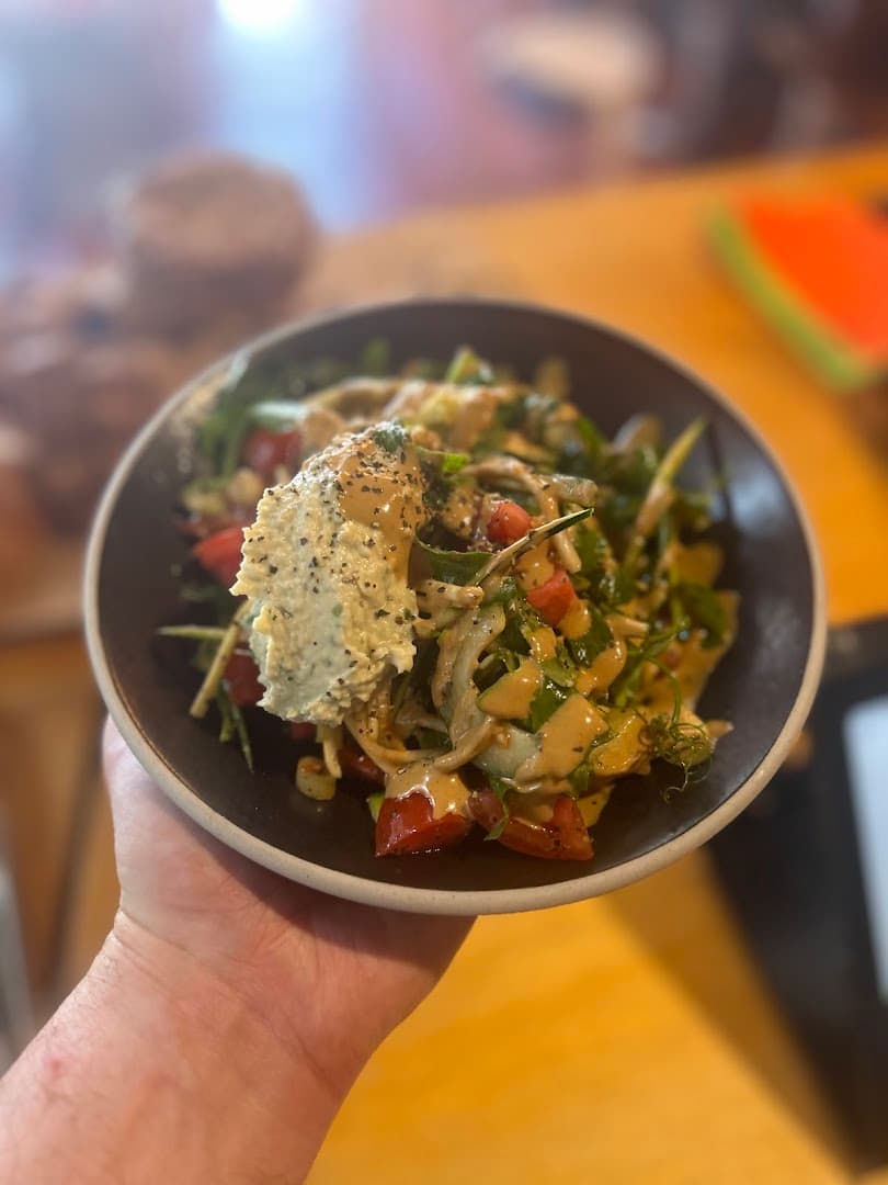 Salad bowl with cheese crisp at Rons Coffee House, London