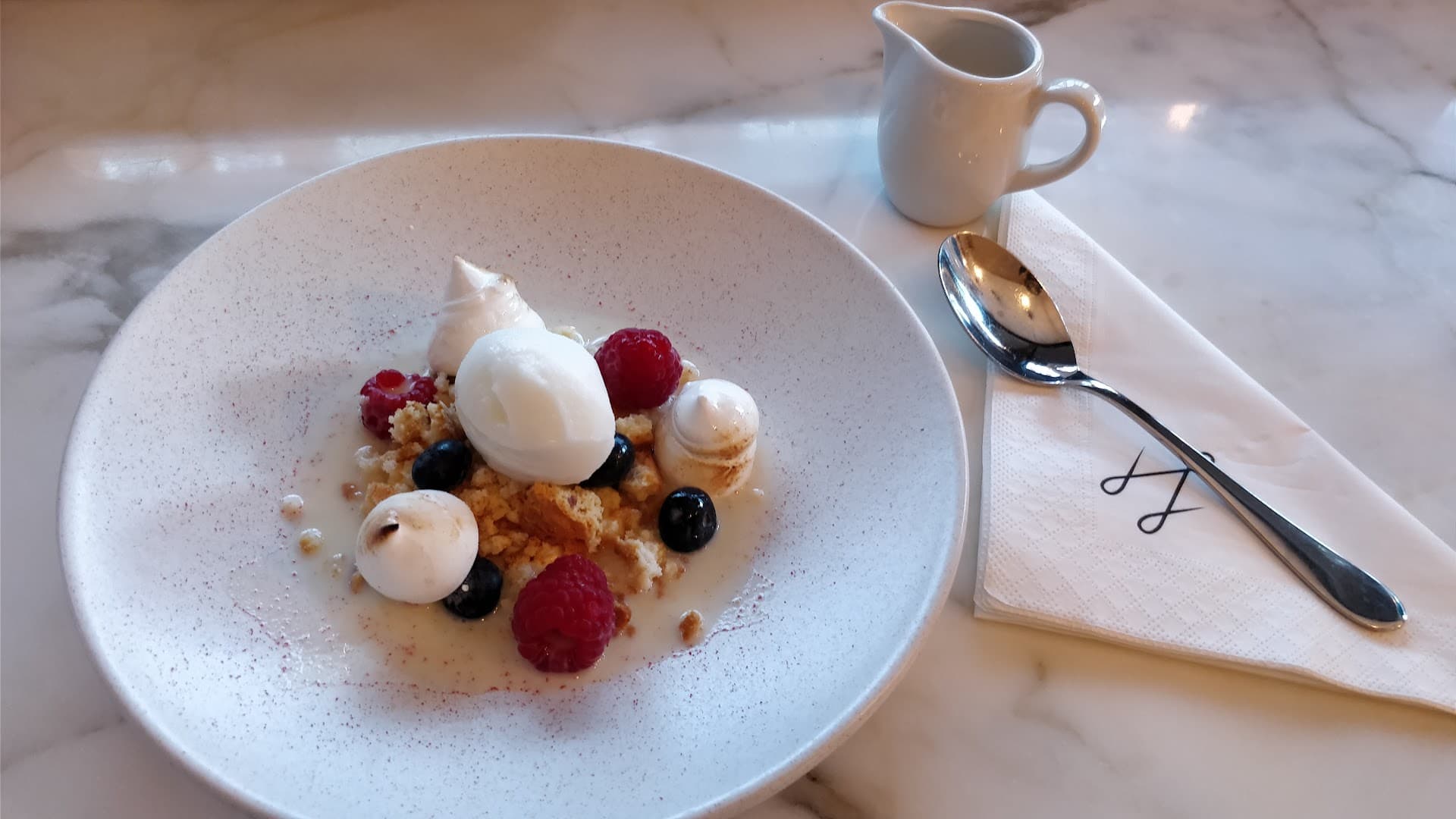 Deconstructed berry dessert at Twist Connubio, London