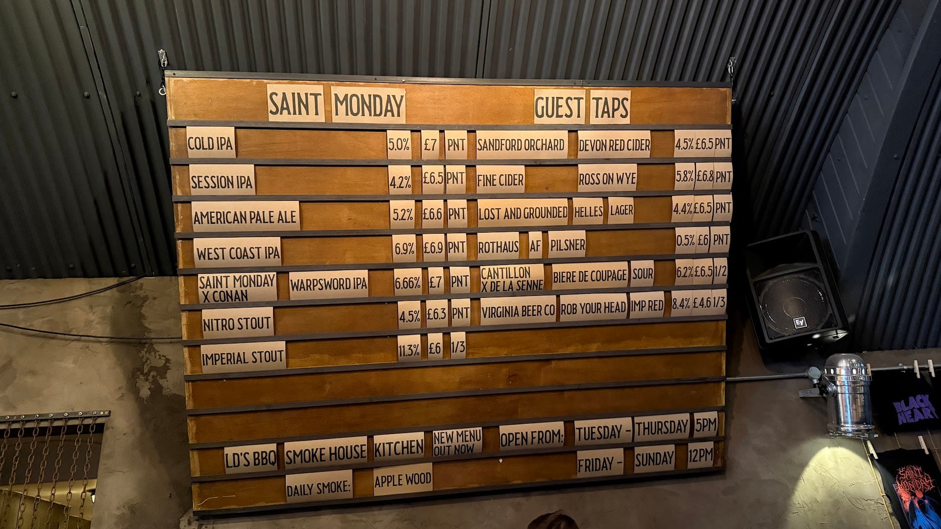 Beer board tap list at Saint Monday, London