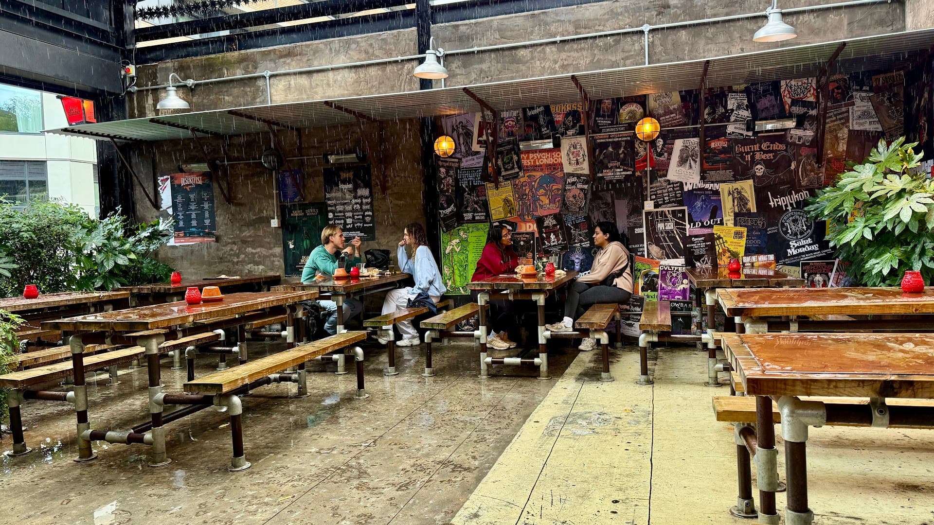 Outdoor covered seating area at Saint Monday, London