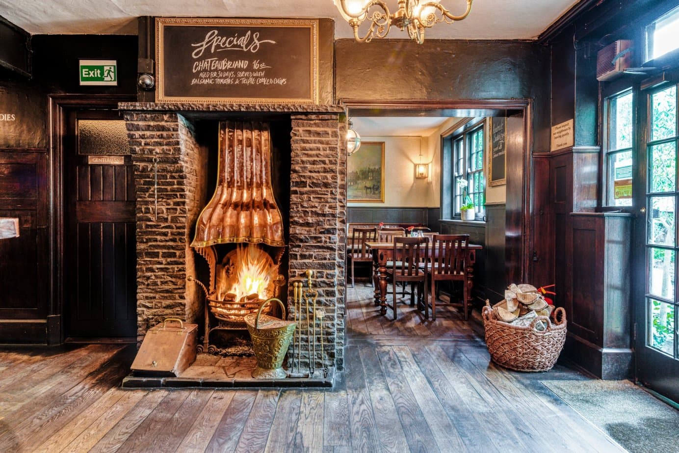 Historic fireplace bar area at The Spaniards Inn, London