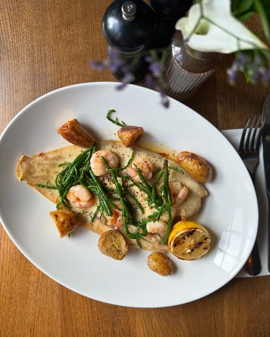 Seafood fish dish at The Spaniards Inn, London