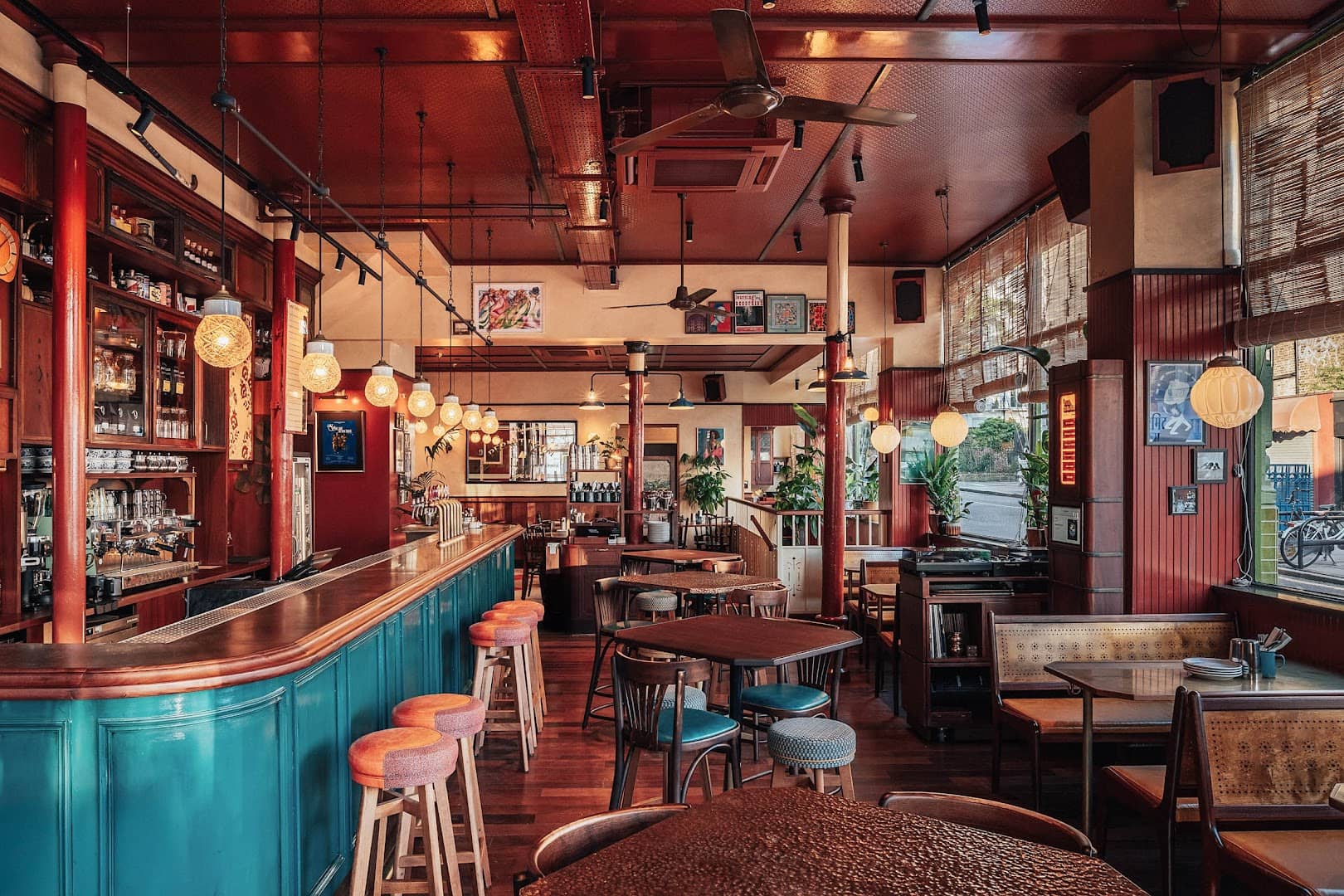 Bar area and seating at Dishoom Permit Room Portobello, London