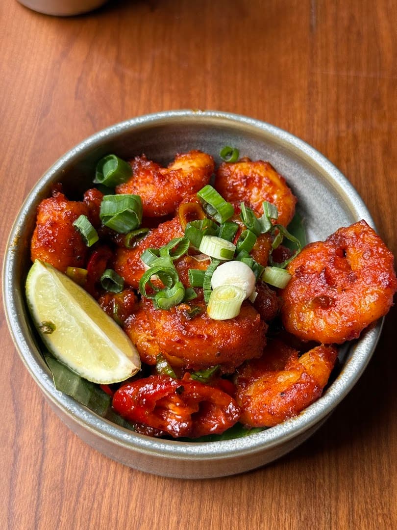 Chilli prawns at Dishoom Permit Room Portobello, London