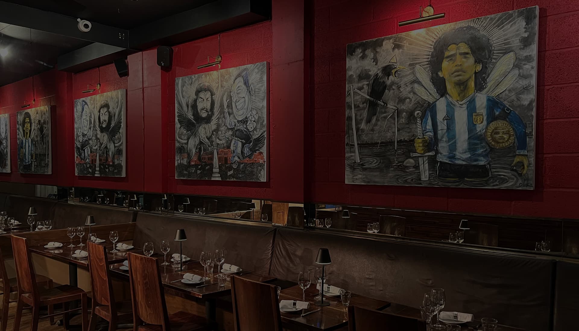 Argentinian football art dining room at Malevo Tower Bridge, London