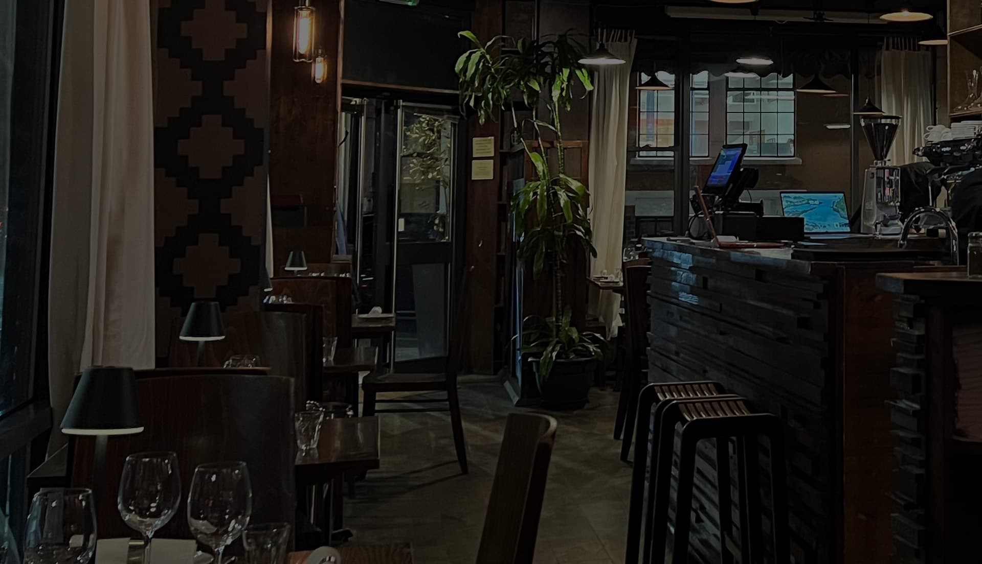 Bar counter and dining area at Malevo Tower Bridge, London