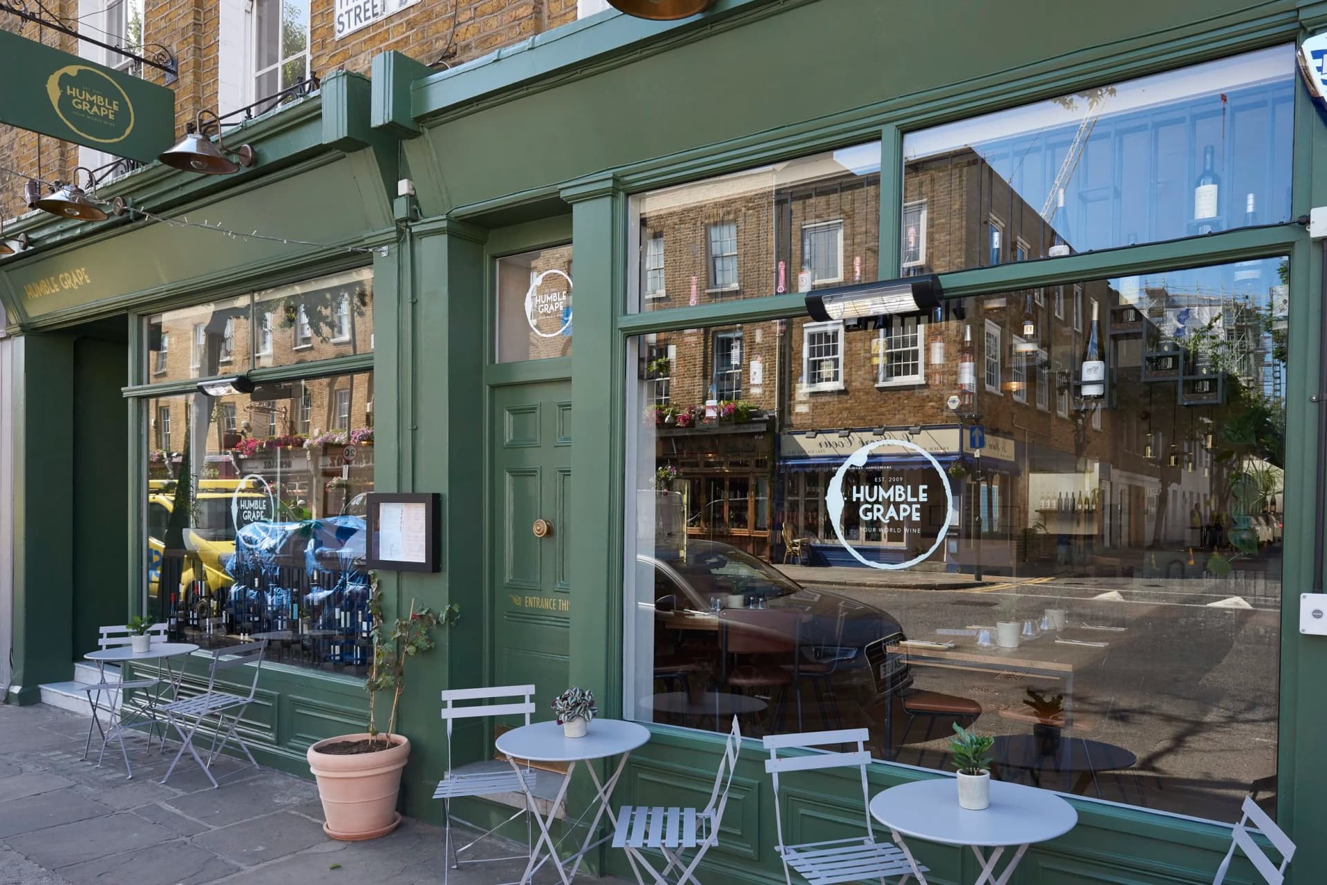 Front facade with outdoor seating at Humble Grape Islington Wine Bar & Restaurant, London