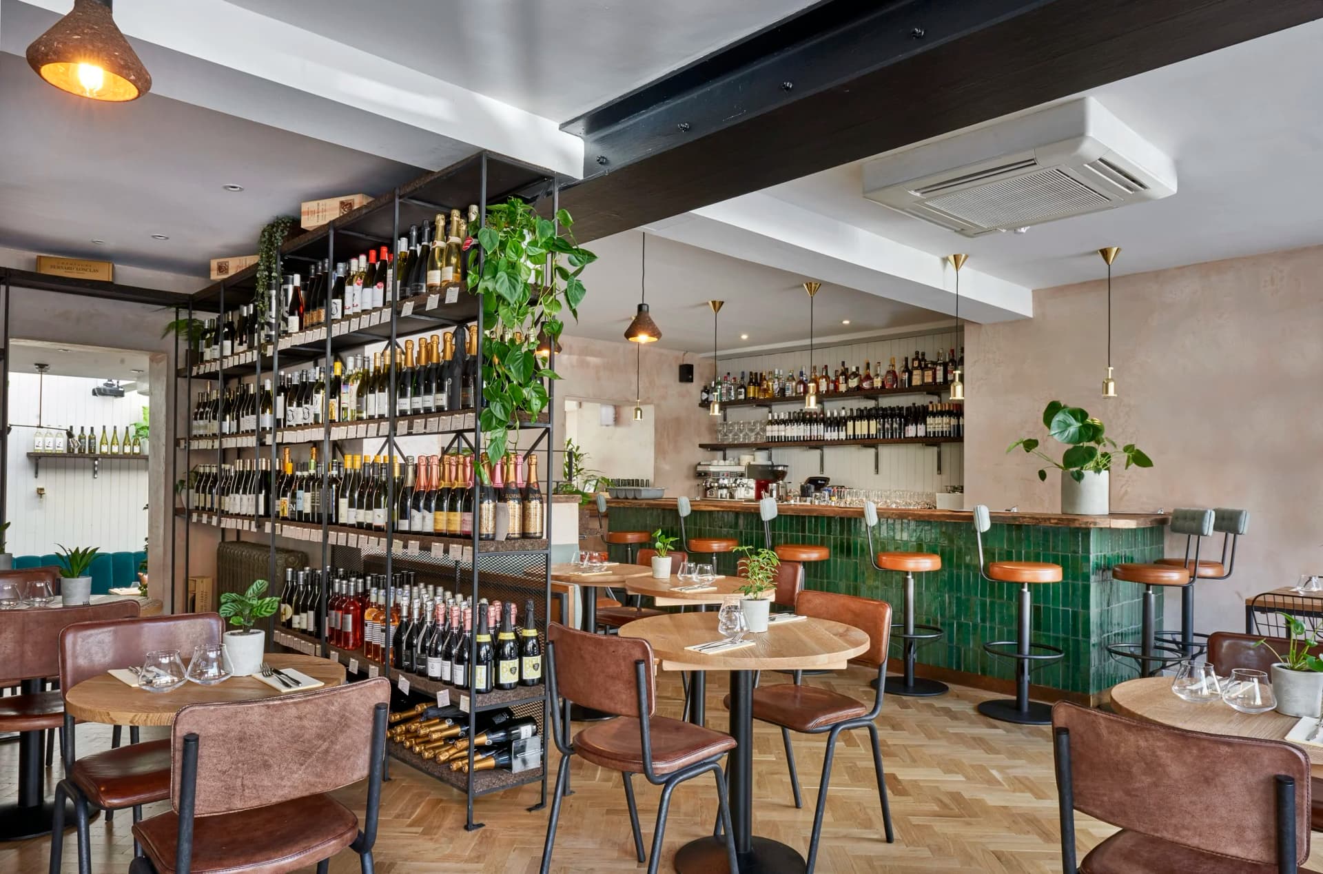 Main dining room and wine display at Humble Grape Islington Wine Bar & Restaurant, London
