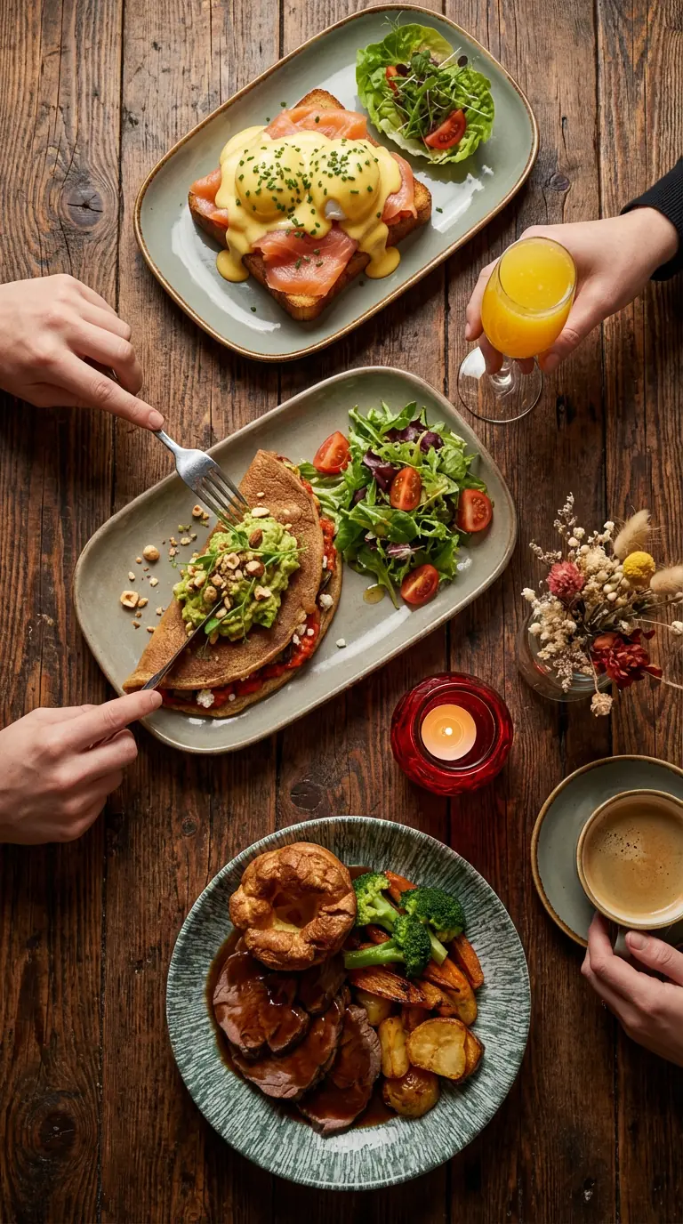 Brunch menu selection at Burnt Umber Brasserie, London