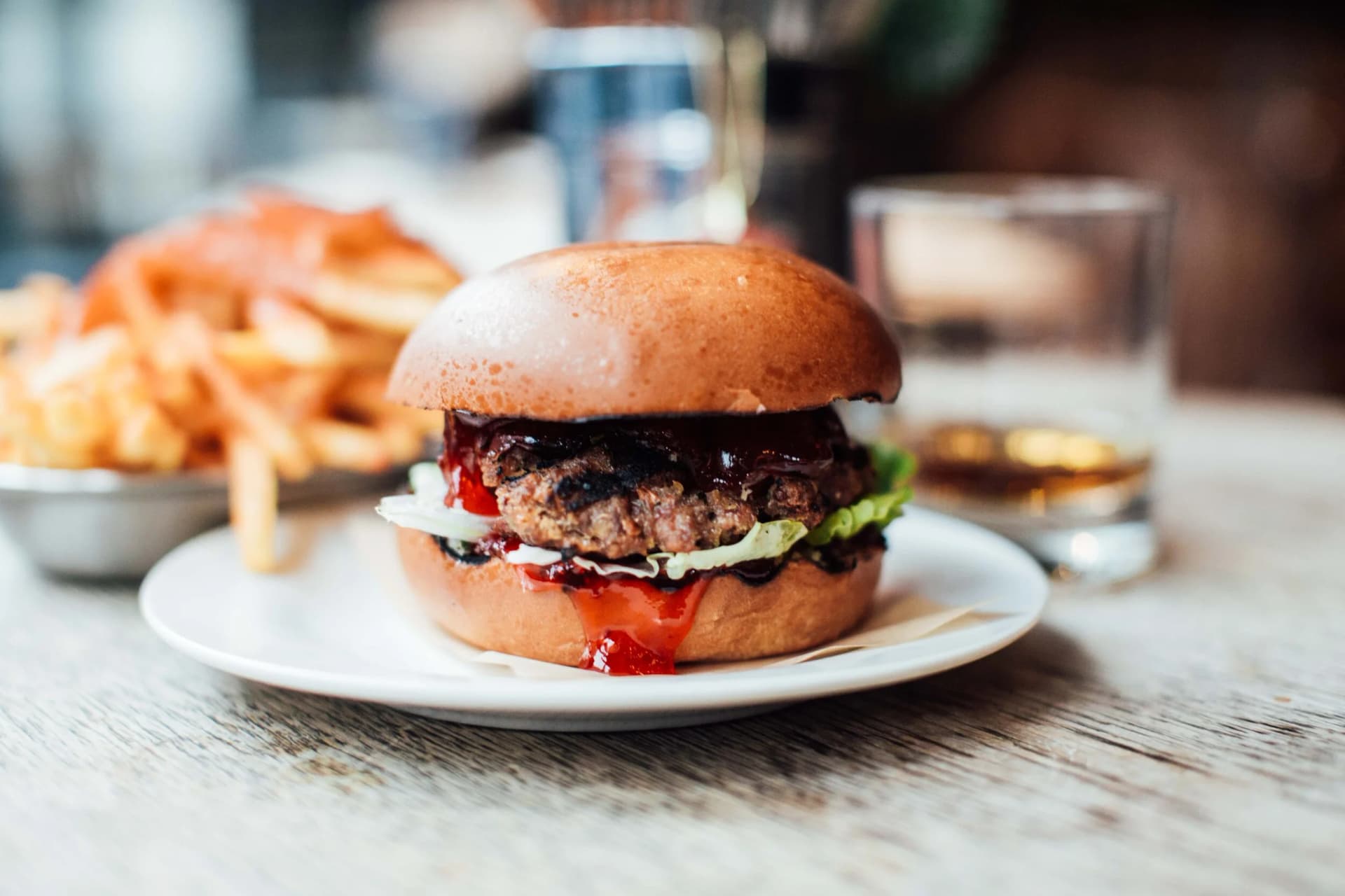 Gourmet burger and chips at The Gallery, London