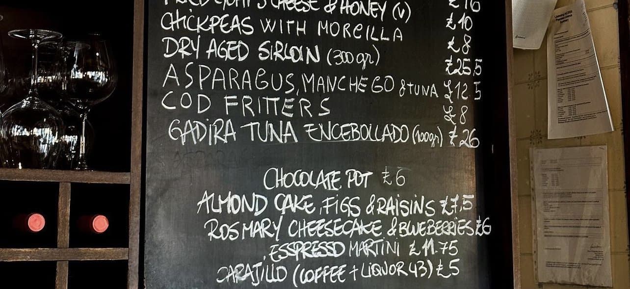 Chalkboard menu display at José, London