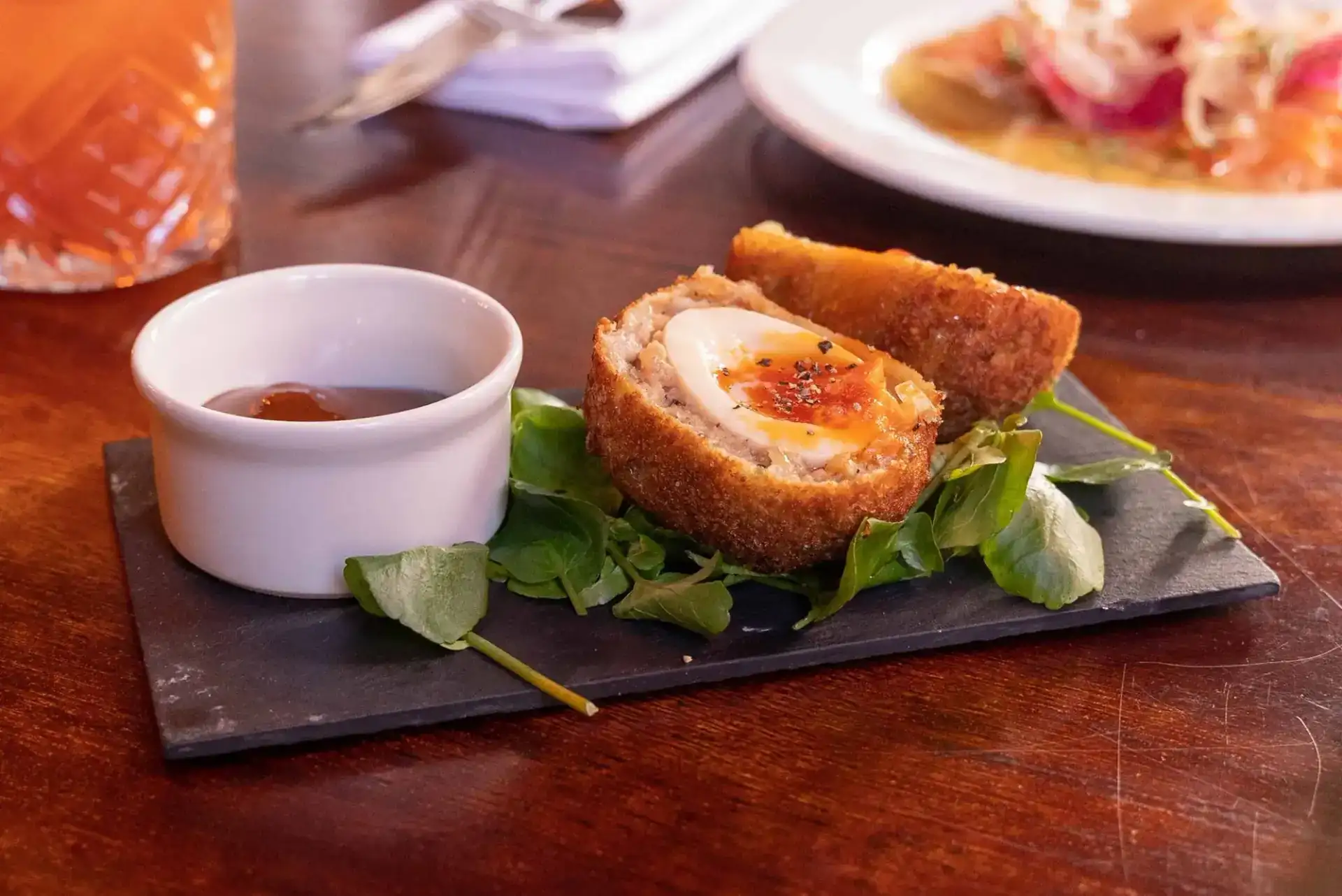 Scotch egg starter at The Horseshoe, Hampstead, London