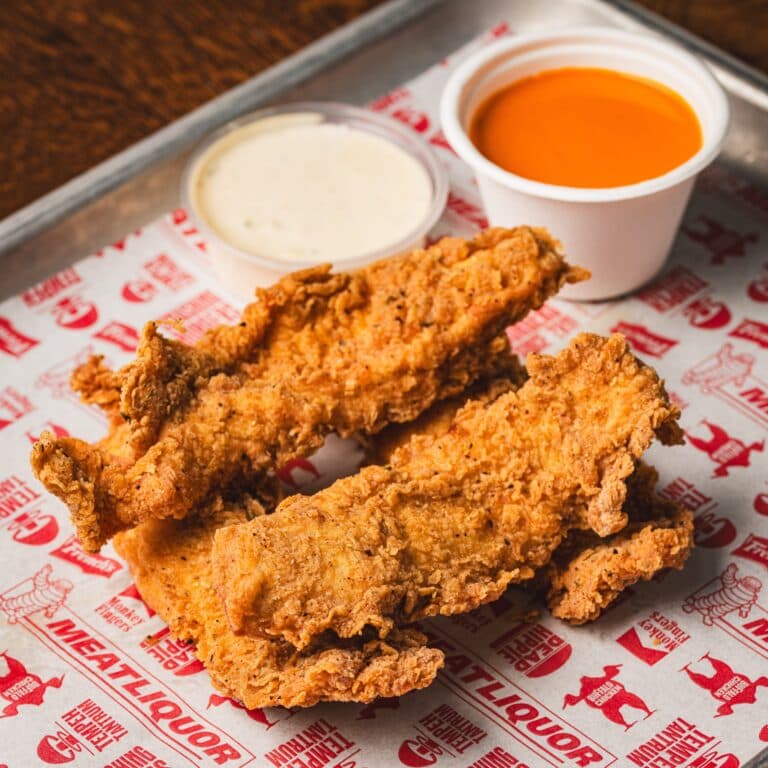 Chicken tenders with dipping sauces at MEATliquor Bar & Restaurant N1 Angel Islington, London