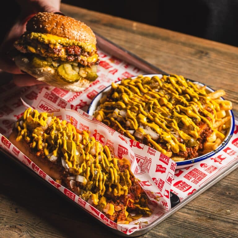 Loaded fries and burger at MEATliquor Bar & Restaurant N1 Angel Islington, London