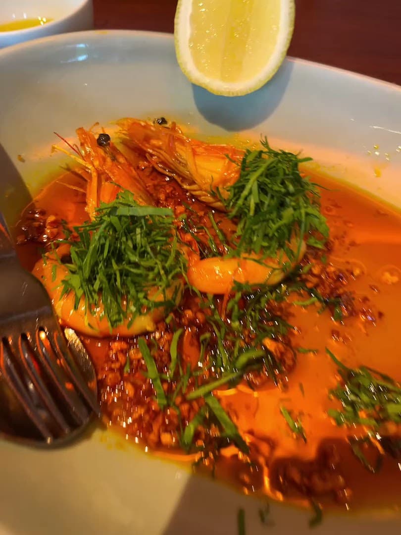 Grilled prawns with lemon at abc kitchens, London