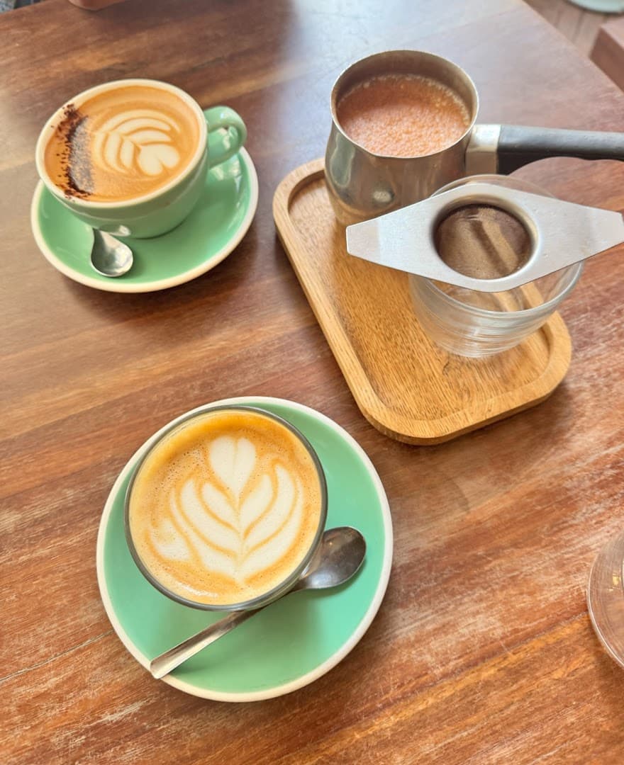 Coffee latte art selection at Abuelo, London