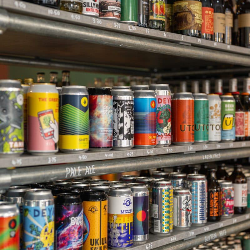 Craft beer fridge display at Tuck Shop, London
