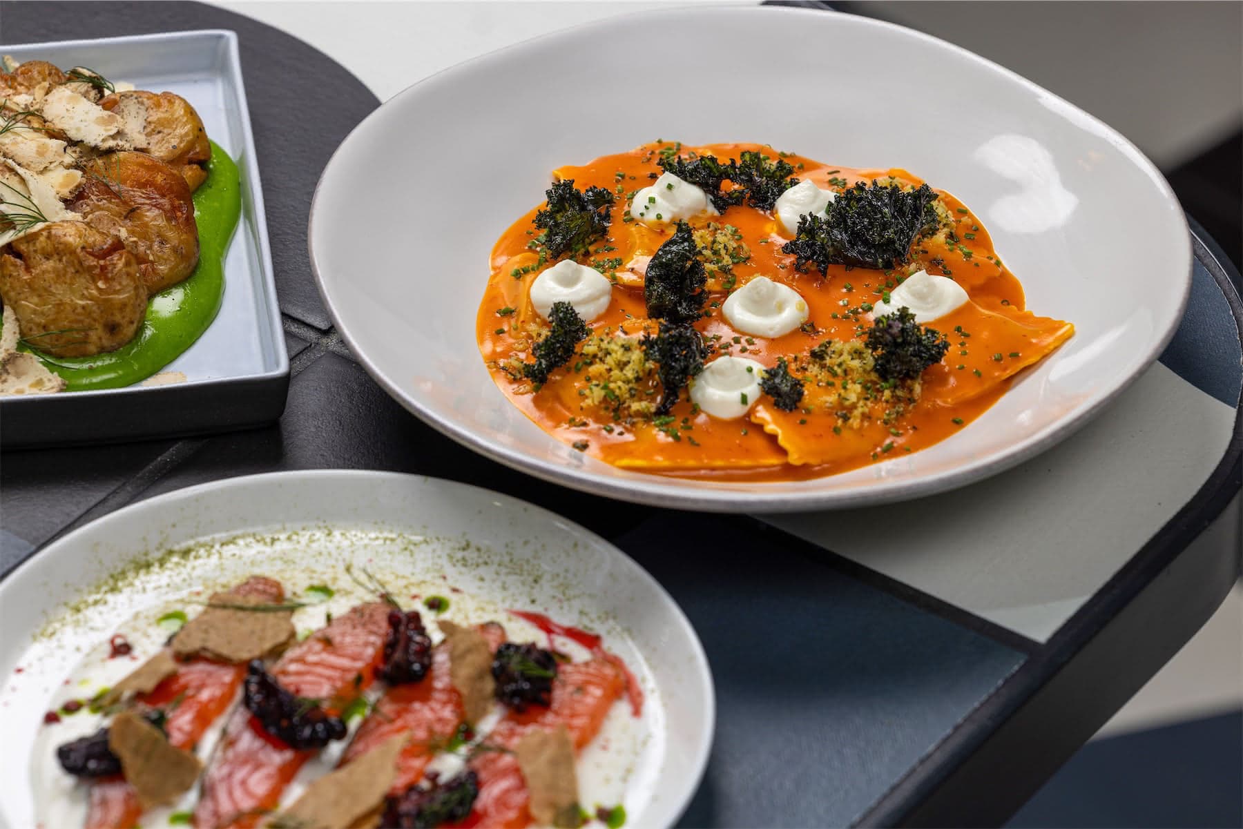 Plated pasta and starters at Art Yard Bar & Kitchen, London