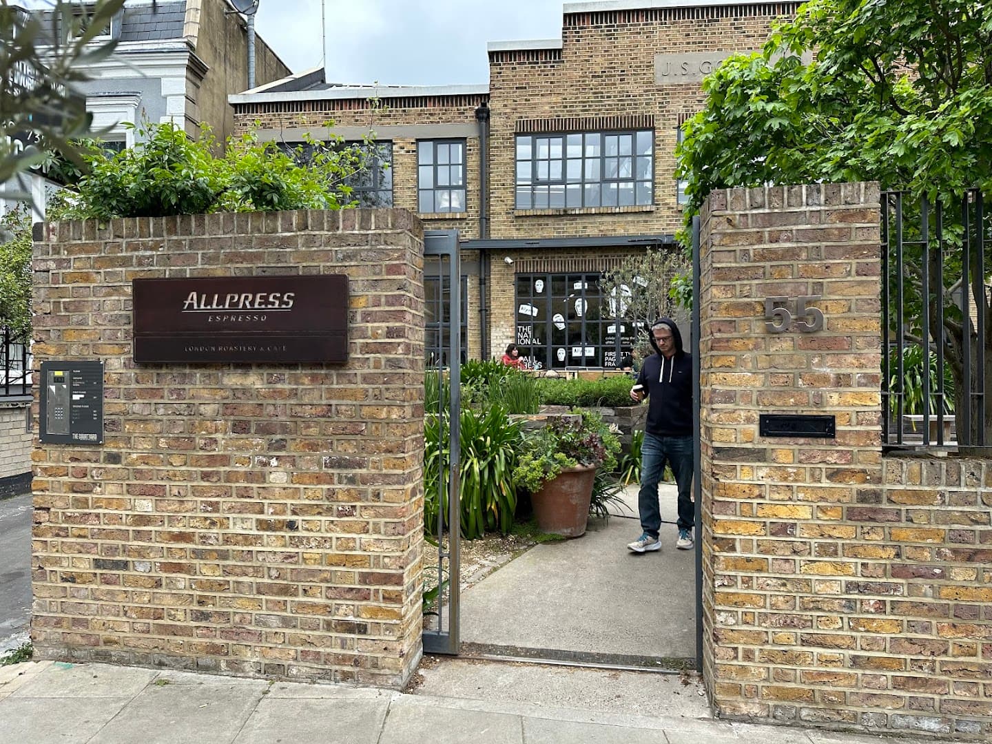 Front entrance gateway at Allpress Espresso Roastery and Cafe, London
