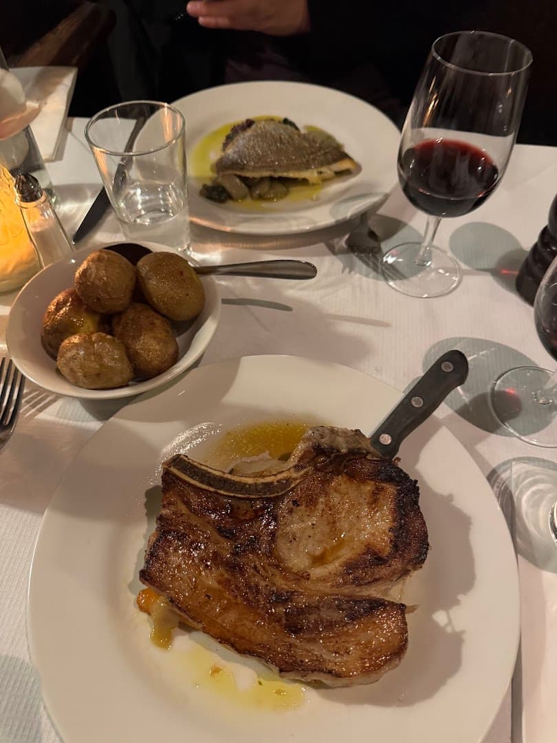 Grilled rib chop and sea bass at Andrew Edmunds, London