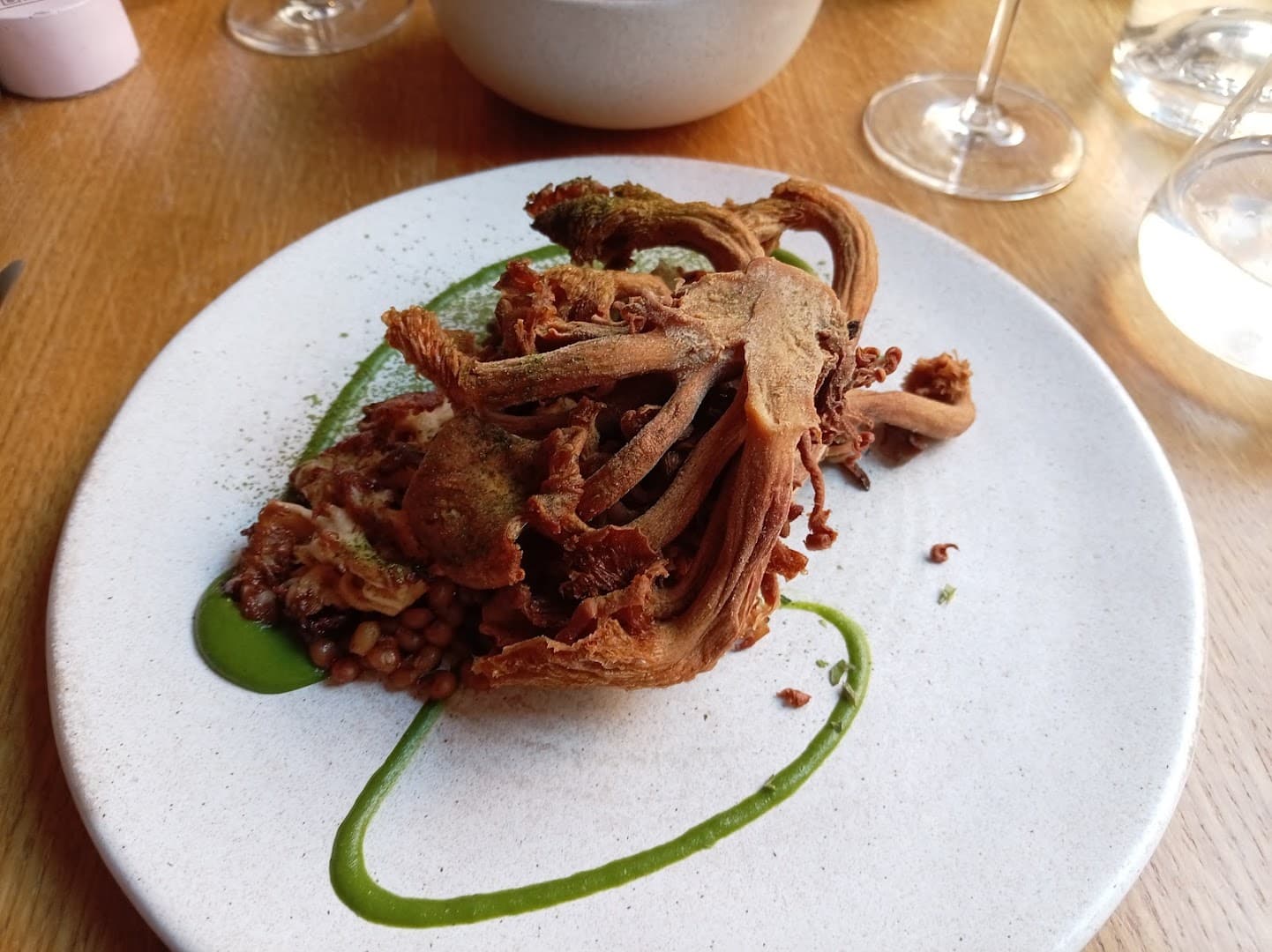 Crispy lamb dish at Apricity Restaurant, London